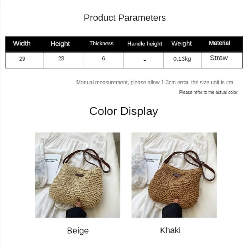 Ladies Fashion Summer Straw Crossbody Bag Women Beach Holiday Shopping Woven Shoulder Handbag Messenger Purses For Women Bags