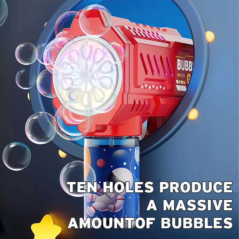 10 Holes Children Electric Bubble Gun Rocket Soap Automatic Bubble Machine Bubbles Gun Kids Summer Outdoor Bubble Blowing Toys