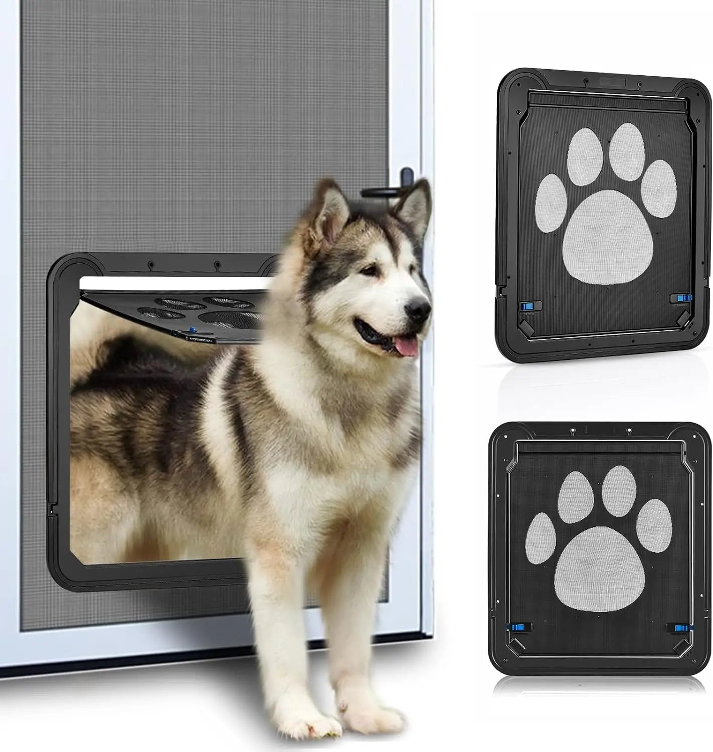 Pet Door Safety Locking Magnetic Screen With Locking Magnetic Screen Dog Paw Prints Anti Bite Cat Screen Door Pet Doorway