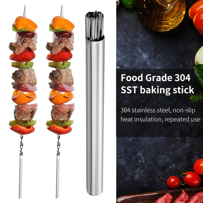 New 20PCS Stainless Steel Skewers+Storage Tube for Grilling Shish Kebab BBQ Camping Flat Forks Gadgets Kitchen Accessories Tools