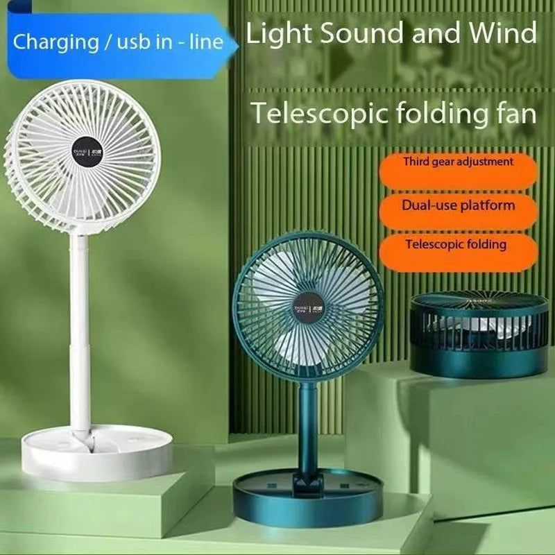 New Stand Fan, 6 Inch Folding Portable Telescopic Floor/USB with Rechargeable Battery,3 Speeds Super Quiet Adjustable Height