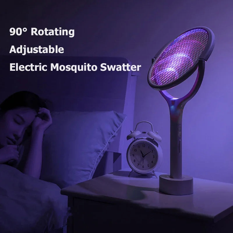 5 IN 1 Electric Mosquito Swatter 365nm UV Light Killer Lamp Racket USB Charging Summer Fly Trap Bug Zapper 90° Rotatable Shocker