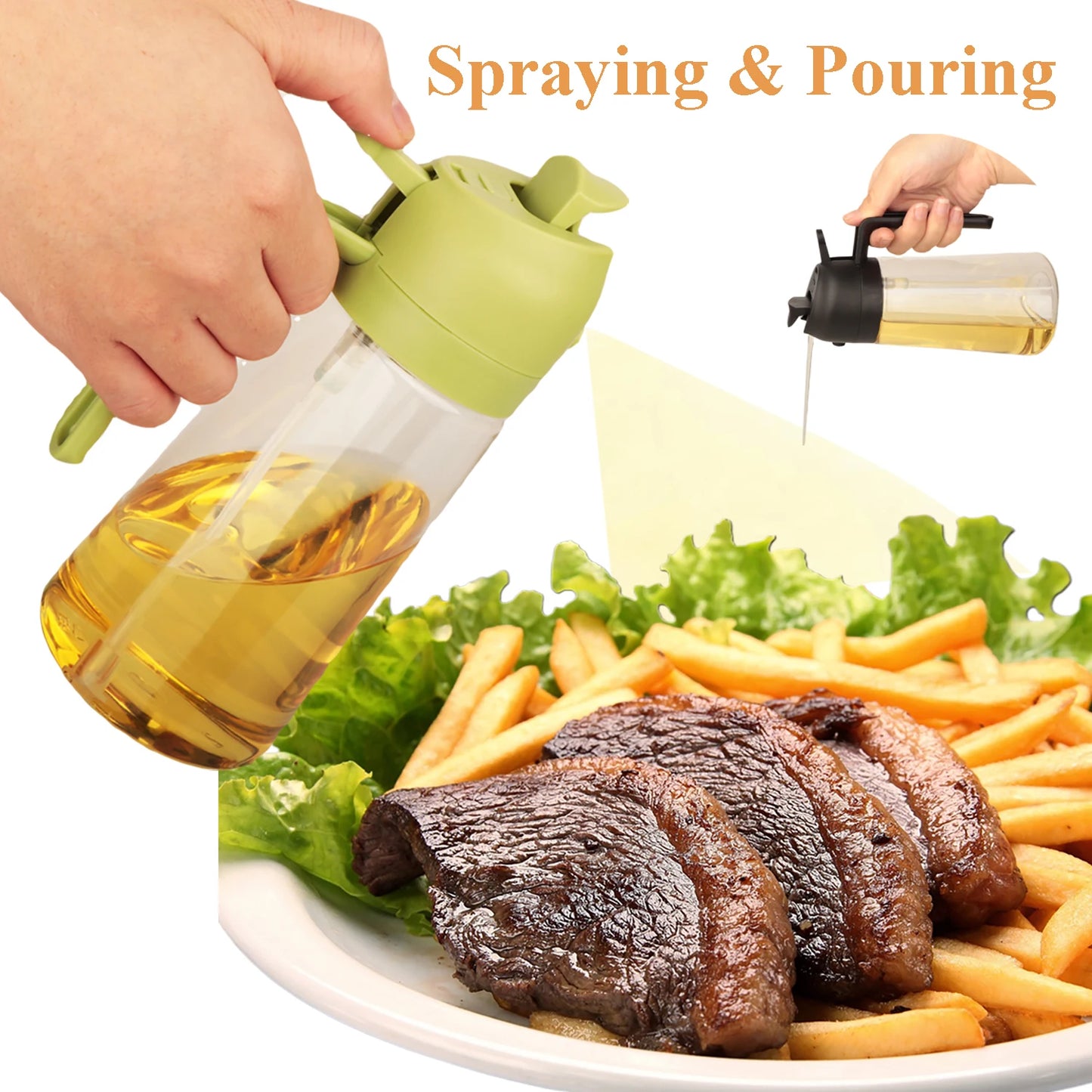 16oz Oil Dispenser Bottle for Kitchen, 2 in 1 Olive Oil Dispenser and Oil Sprayer, 470ml Olive Oil Spray Bottle for Cooking