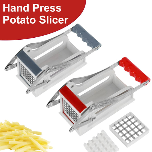 French Fry Cutter Stainless Steel Potato Chipper Fast Cutting Potato Chip Cutter with 25/49 Holes Blades Manual Food Slicer