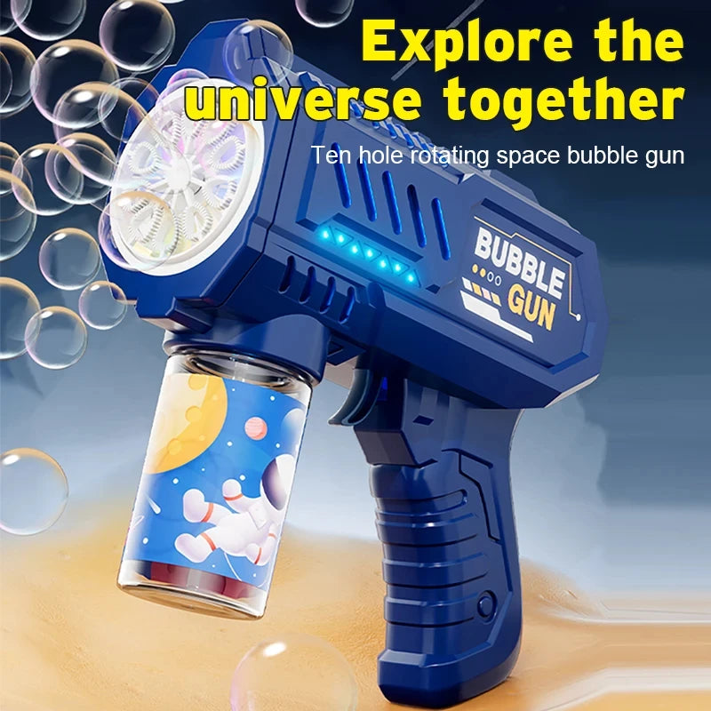 10 Holes Children Electric Bubble Gun Rocket Soap Automatic Bubble Machine Bubbles Gun Kids Summer Outdoor Bubble Blowing Toys