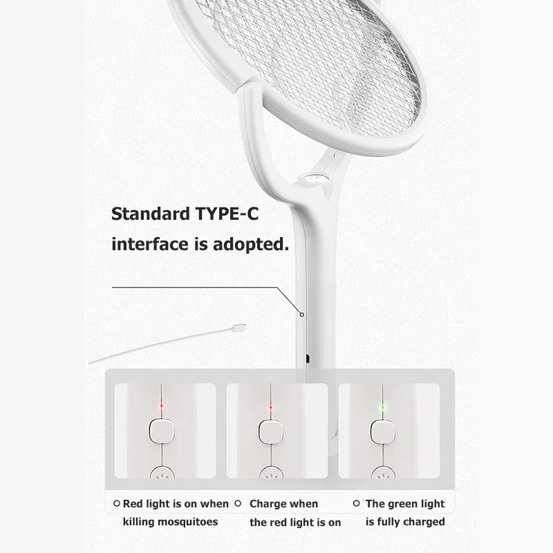 5 IN 1 Electric Mosquito Swatter 365nm UV Light Killer Lamp Racket USB Charging Summer Fly Trap Bug Zapper 90° Rotatable Shocker