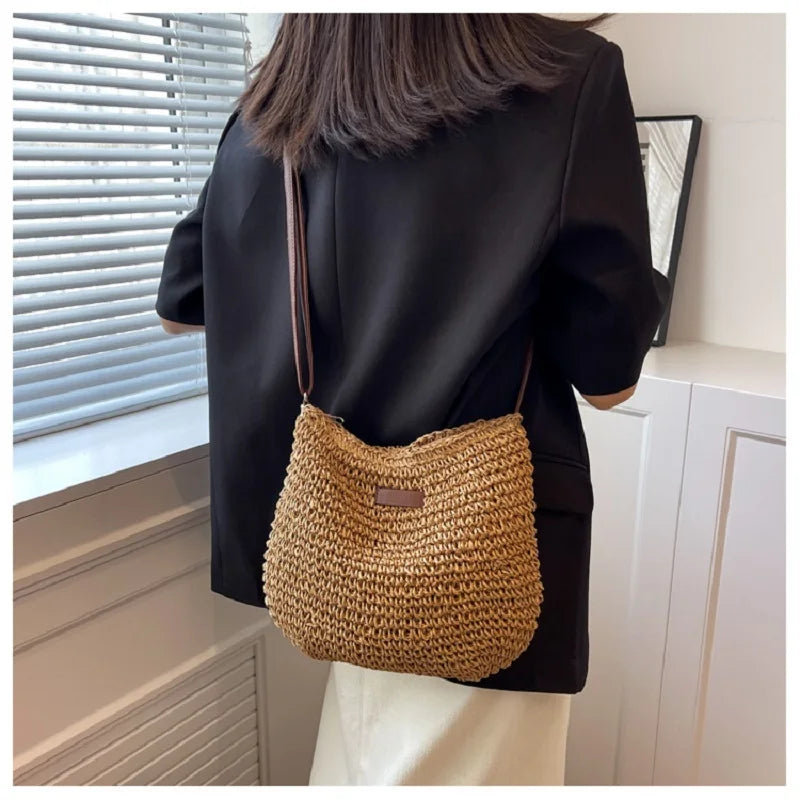 Ladies Fashion Summer Straw Crossbody Bag Women Beach Holiday Shopping Woven Shoulder Handbag Messenger Purses For Women Bags