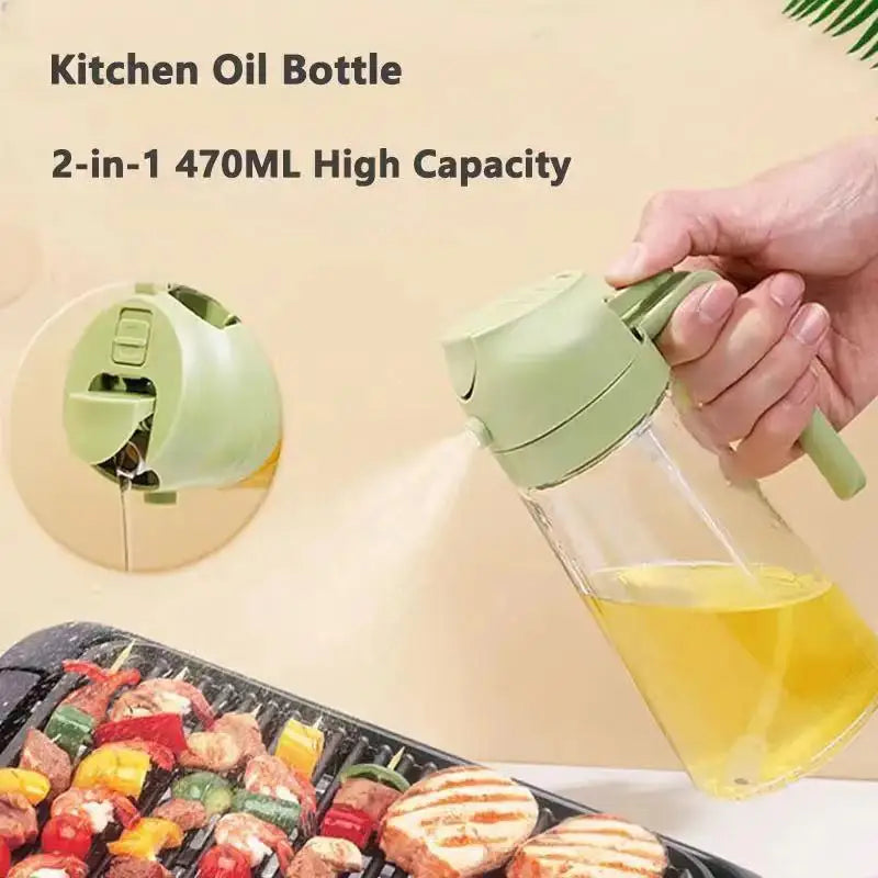 16oz Oil Dispenser Bottle for Kitchen, 2 in 1 Olive Oil Dispenser and Oil Sprayer, 470ml Olive Oil Spray Bottle for Cooking